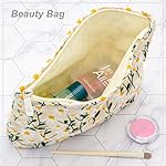 Makeup Bags for Purse Zipper Cosmetic Pouch Large Travel Canvas Make Up Organizer Tool Pouch for Women and Girls,Daisy White - Image 5