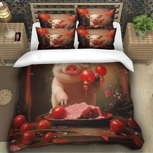 Housse de couette cochon 135x200 microfibre anti-transpiration zip