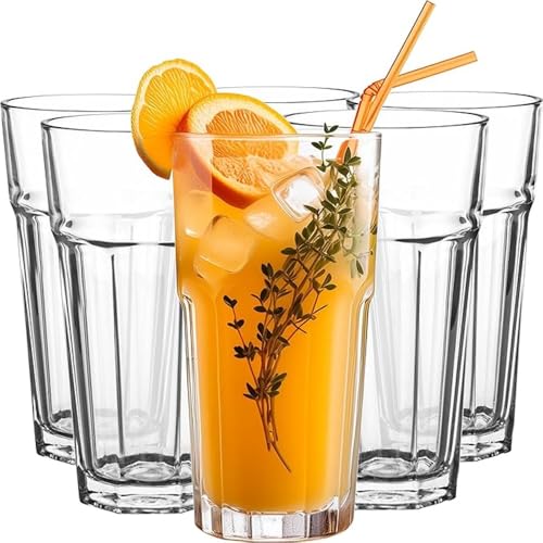 Image of criterion Set of 4 Highball Drinking Glasses, 350ml Lead-Free Tempered Water Glasses Thick Heavy Base, Clear Iced Hot Tea Glassware for Cocktail, Juice, Milkshake, Coke, Soda Beer Tumbler Cup