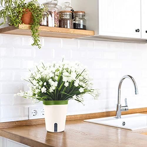 Artificial Fake Flowers, 12 Bundles Outdoor Uv Resistant Greenery Shrubs Plants Indoor Outside Hanging Planter Home Garden Décor (White) #TOP2