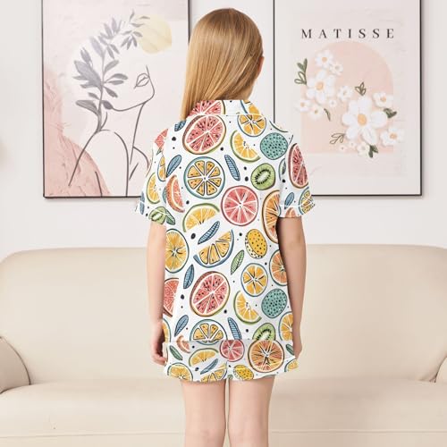 ALAZA Colorful Abstract Orange Lemon Pajamas Satin Pajama Set Short Sleeve Button Down Sleepwear4