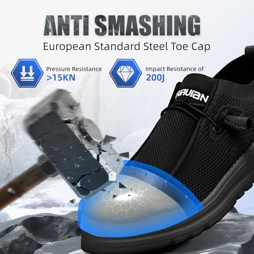 Image of Furuian Steel Toe Shoes for Men Low-top Safety Work Shoes for Men Lightweight Steel Toe Sneakers Comfortable Canvas Work Loafers Zapatos De Trabajo para Hombres