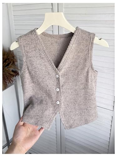 SweatyRocks Girl's Button Up Sweater Vest Sleeveless V Neck Casual Ribbed Knit Tops3