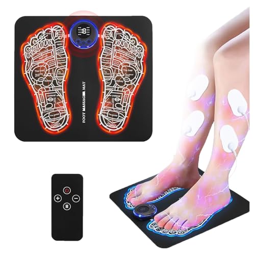 Christmas Gifts EMS Foot Massager with 8 Intelligent Massage Modes & 19 Intensity - Helps Relieve Muscle Pain & Promote Circulation,Includes 4 Gel Pads for Legs, Back & Shoulders, Remote Control