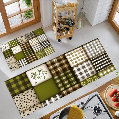 Alfombra de pie de cocina lavable 43x150 patchwork verde oscuro para pasillo 2