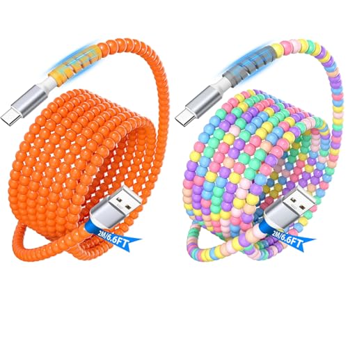 2 Pack USB A to USB C Cable Fast Charging 6.6FT, Cute Bead String 25W 20W 18W 15W 10W USBA to Type C Quick Charge CarPlay Cord for Galaxy S25 Edge S24 FE S23 A17 for iPad A16 10 Mini Pixel 9a 7a image 5