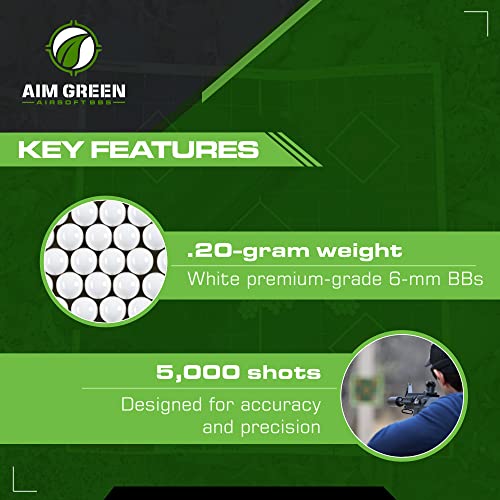 Aim Green Biodegradable Airsoft Bbs, Premium-Grade 6Mm Airsoft Bbs, 0.20 Grams, 5,000 Count #TOP4
