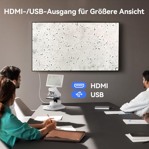 TOMLOV DM301 Max Biologisches Mikroskop für Erwachsene Kinder: 7 HDMI Digital Mikroskop mit Integrierter Messskala, 3 Objektiven, Mechanischem Objekttisch, Doppelte LED, Kompatibel mit Handy, PC&TV