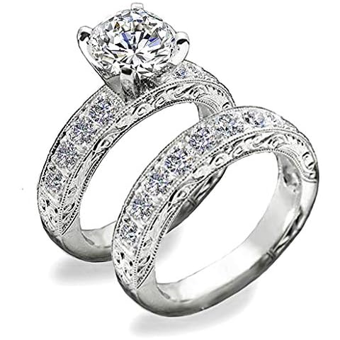 Venetia Supreme Realistic 1.5 or 2 Carats Art Decor Hearts and Arrows Cut Simulated Diamond Ring Band Set Vintage Victorian Style cz (6, 1.5) Cover