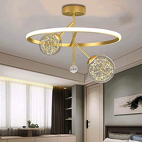 Lustre LED 49W gypsophile doré avec télécommande et gradation tricolore