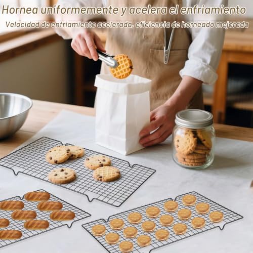 Miniatura 6 de 3 Rejillas Enfriamiento, 40x25cm Rejilla Horno Tartas Acero Inoxidable Antiadherentes, Bandejas Estante Hornear Alambre Reutilizable Negro Para Enfriar Postre Asados Galletas Asar Escurrir Alimentos
