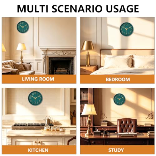 Image of Modern Silent Wall Clock, 14 Inch Wall Clocks Battery Operated | Large Number, Non-Ticking Analog Clock with Tempered Glass Quartz Clocks for Living Room Bedroom Office Kitchen, Dark Green
