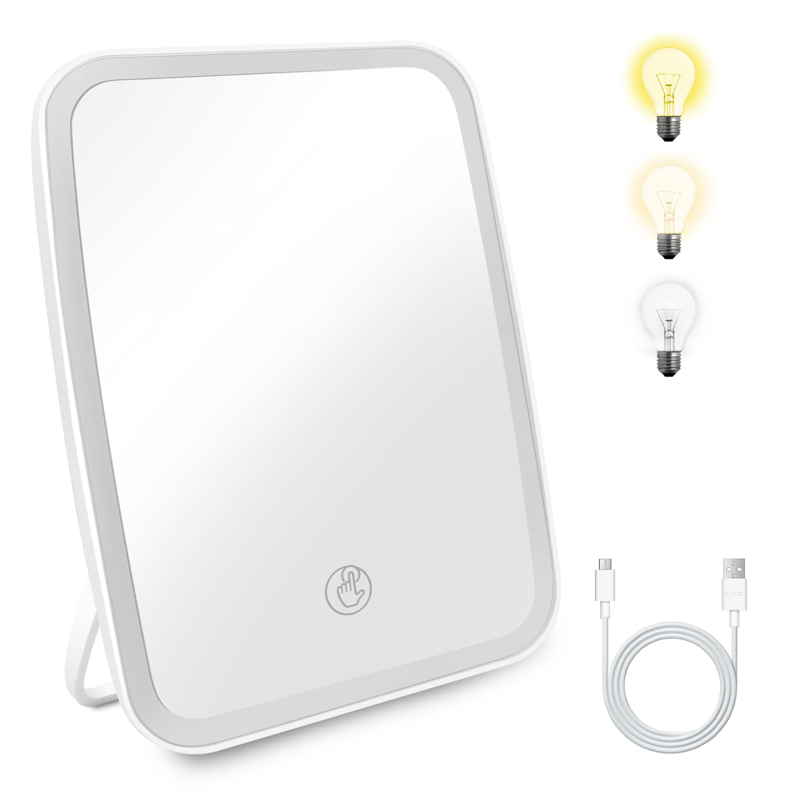 Espejo de Maquillaje con Luces, RISVOWO Espejo Cosmético de Maquillaje Iluminado Portátil, Iluminación de 3 Colores, Pantalla Táctil Regulable Espejo Cosmético de Mesa LED