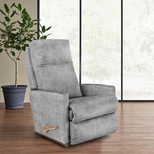 Image of LA Z BOY American Imported Rayna Soft Suede Fabric Single Manual Reclina Rocking Recliner | Padded 1 Seater Relaxing Chair for Home Office Living Room | Grey