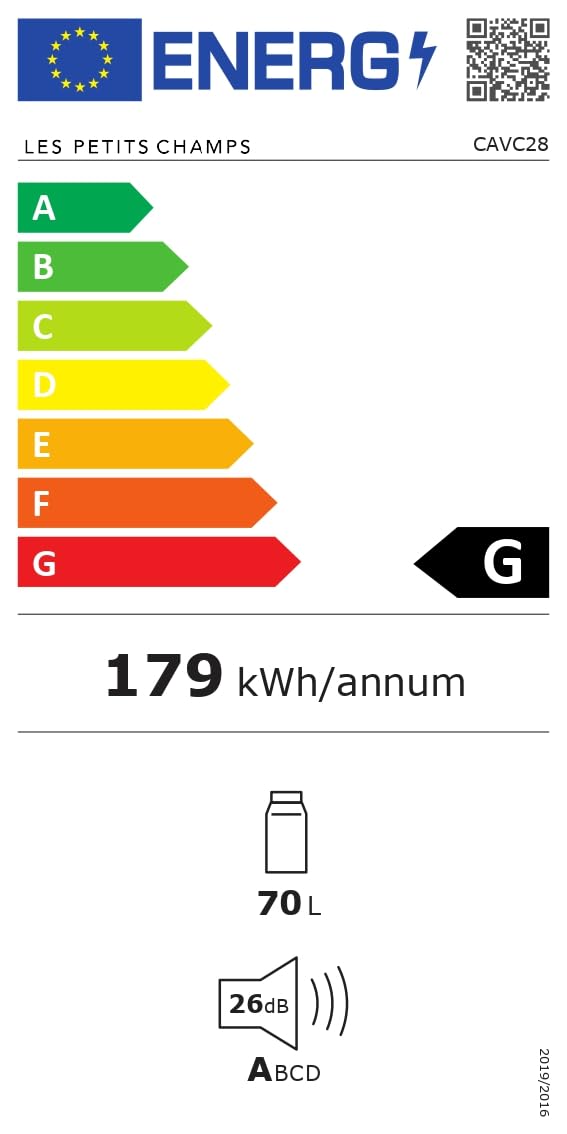 Les Petits Champs Cave à Vin 28 Bouteilles CAVC28 70L 6 Etagères Réglable 11-18°C Refroidissement Thermoélectrique LED Anti-UV