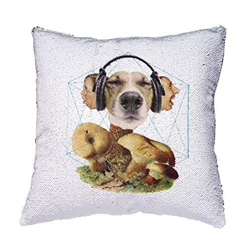Coussin sequin doré haut de gamme motif chien surréaliste - 4