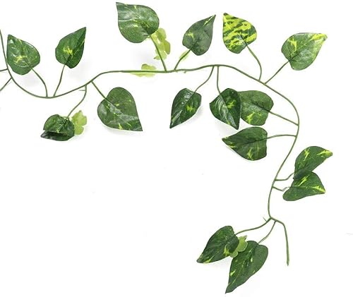 Repta Vines Flexible Bend Long Vines Artificial Fake Leaves Habitat Decor for Lizard Frogs Snakes and More Reptiles(Green Leaf)