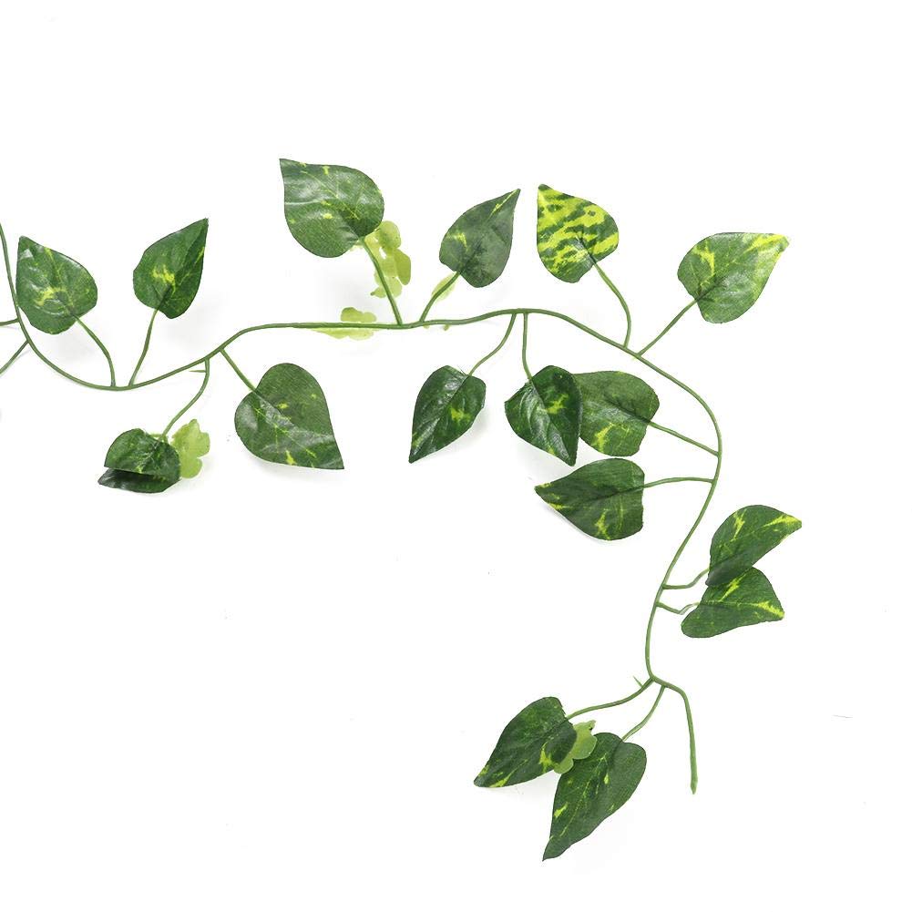 HEEPDD Reptiles Habitat Decor, 6.89ft Long Vine Habitat Decor Artificial Leaves Hanging Flexible Vines For Lizard Frogs Snakes And More Reptiles(Green Leaf