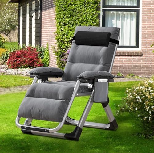 Chaise Longue Zéro Gravité Pliable - Transat Jardin Avec Porte-gobelet - Acier Et Oxford - 107x65x71 Cm - Gris Noir - 120 Kg - 5