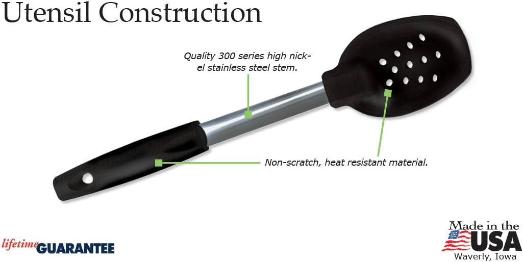 Rada Cutlery Non-Scratch Slotted Spoon – Heat Resistant Material and Stainless Steel Stem Made in USA