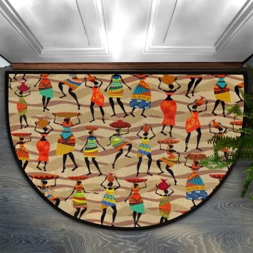 Fengqugou Ethnic African Half Round Door Mat Indoor Entrance 24"X 36" Funny Women Semi Circle Floor Rug Non Slip Absorbent Bathroom Mats Half Moon Area Rugs For Kitchen Patio Fireplace Hearth Rugs #TOP8