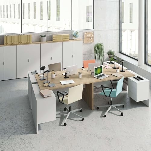 Miroytengo Pack Muebles Despacho Oficina Completo 4 Mesas 4 Armarios Color Blanco Y Canadian Estilo Moderno