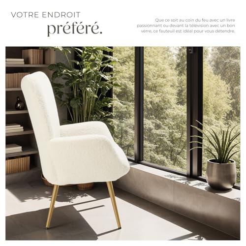Fauteuil rembourré Bouclé crèmeor - vue 5