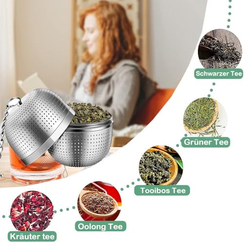 Moseem Teeei für Losen Tee, Tee ei Teesieb Edelstahl 2er Teekugeln Tee ei Sieb 304 Edelstahl Teesieb für Tasse für die Meisten Tasseteekanne Teefilterhalt Teehalter Gewürzei für Teekannen