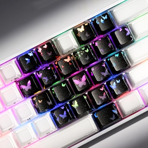Image of HITIME XVX Black Butterfly Shine Through Keycaps, Love Theme Cute Custom Keycaps, Blank OEM Profile IMD Translucent Keycap, Anime Style, for MX Switches Mechanical Keyboard, Silver(Only 21 Keys