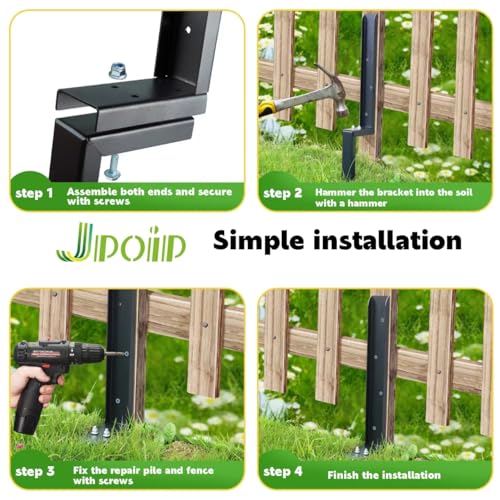 JPOIP Heavy Duty Steel Fence Post Repair Kit, 32 Inch Long Anchor Ground Stakes for Repair Tilted/Broken Wood Fence Post (6 Sets) by JPOIP - Used condition - Image 5