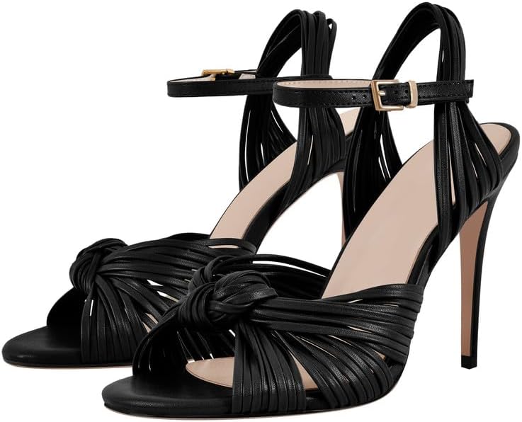 Richealnana Women's Strappy High Heel Sandals-Stiletto Heels with Braided Knot Design, Ankle Strap Open Toe Dress Shoes for Wedding, Party, Evening - Image 4