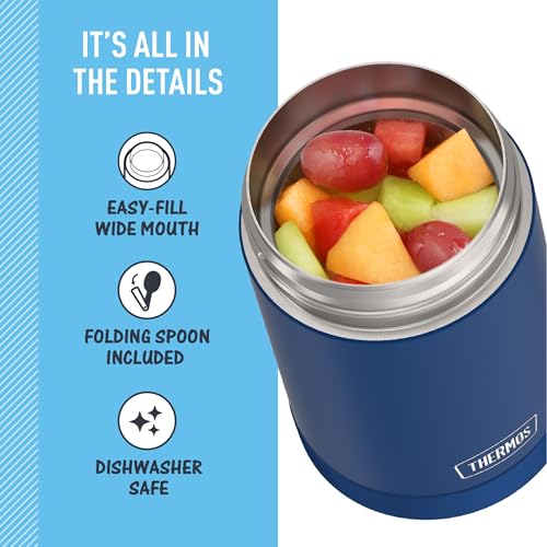Image of THERMOS FUNTAINER Insulated Food Jar - 16 Ounce, Navy - Kid Friendly Food Jar with Foldable Spoon