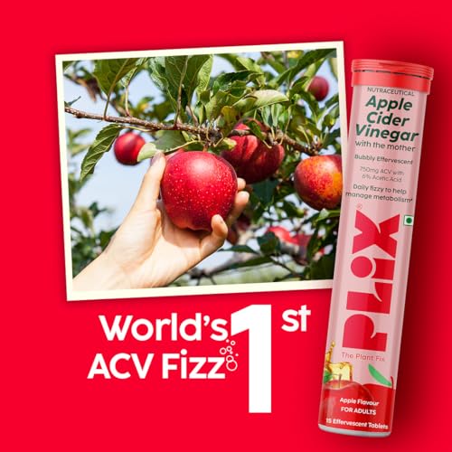 Image of THE PLANT FIX Apple Cider Vinegar Effervescent Tablet with Mother | Supports Metabolism & Control Cravings | With 750mg ACV, Vit B6 & B12 | No Added Preservative | (Pack of 12)