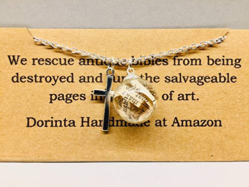 Antique Rescued Bible Pages Cross And Glass Pendant Necklace Easter Religious Gift Faith And Quote Card By Dorinta #TOP1