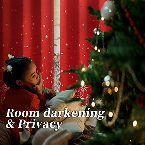 Bgment Red Christmas Curtains For Living Room, Grommet Christmas Decoration Window Blackout Curtains With Christmas Tree And Snowflake Print, 2 Panels, Each 52 X 84 Inch, Red #TOP2