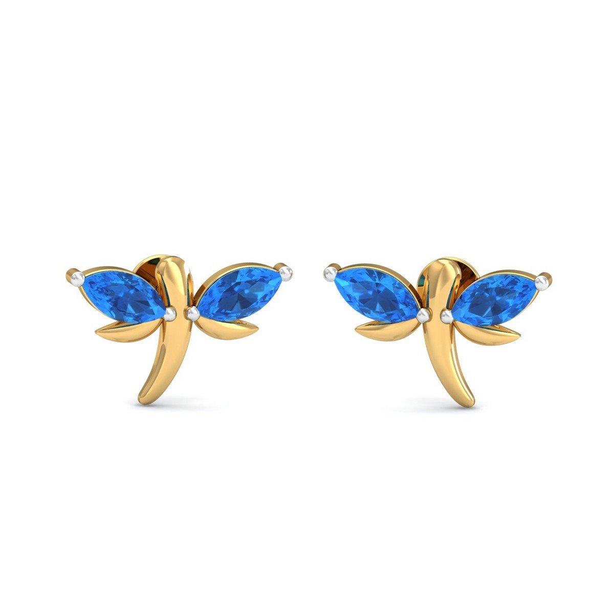kuberbox 14KT Yellow Gold Diamond Blue Topaz Flutter Stud Earrings for Women-picture-10