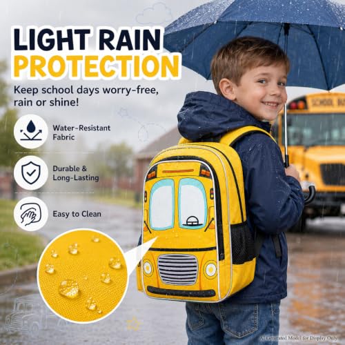 Image of WZLVO 3PCS Bus Bookbag for Boys, 16 inch Cool UV Printing Kids Backpack /School Bag with Lunch Box & Pencil Bag for Preschool to Elementary - Yellow Bus