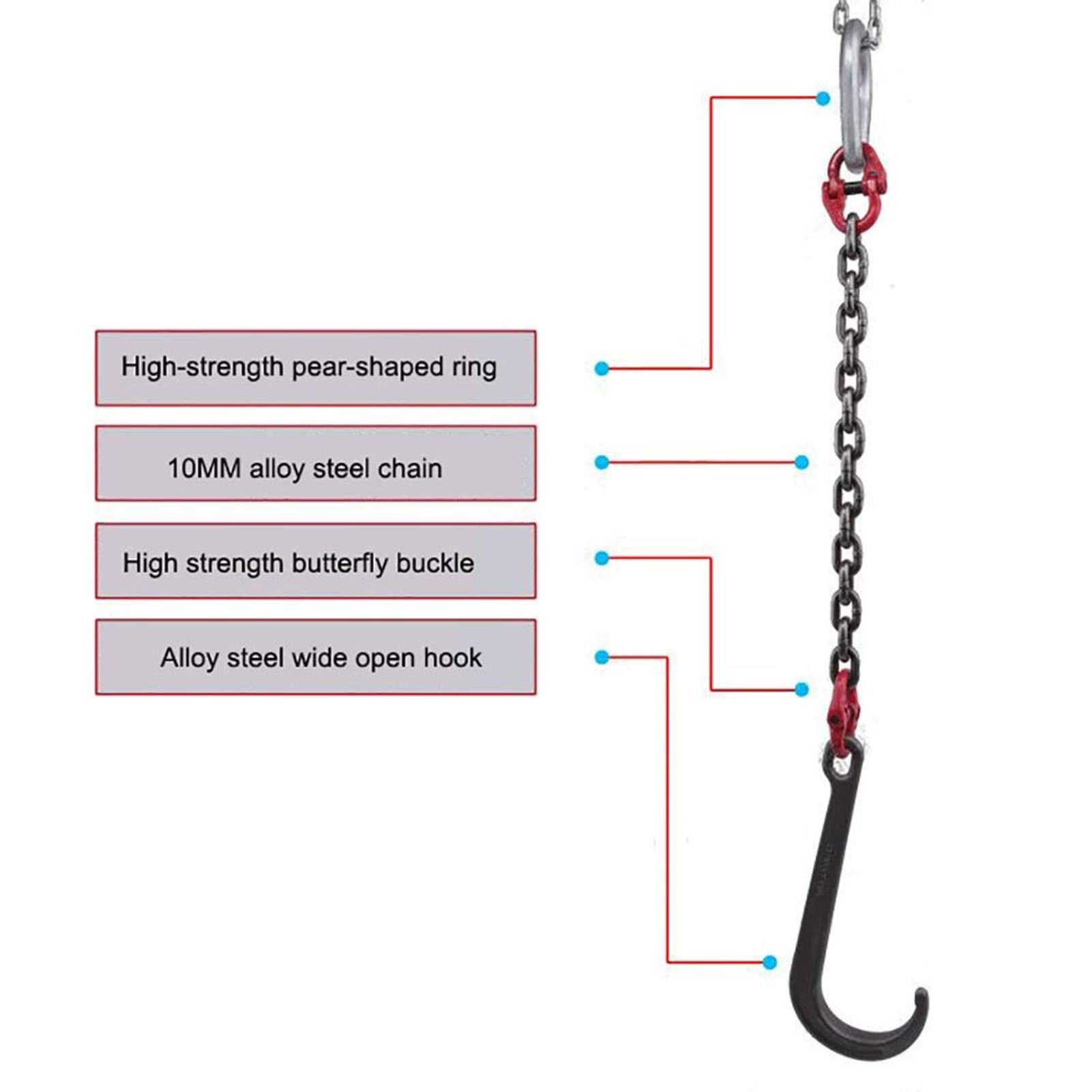 Ostacolo Auto Gancio A Catena Sospeso Tipo J, Gancio A J con Gambo Lungo da 5T, Gancio di Sicurezza Zincato per Catena di Traino | Single chain+single hook