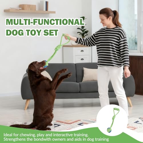 CVASNF Hundespielzeug Seil, 7 Stück Baumwolle Hundespielzeug Set Geflochtene Welpen Spielzeug Interaktives Kauspielzeug für Hunde Hundespiel und Training (Grün)