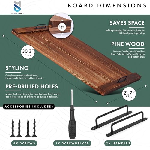 Image of Stove Top Cover for Electric & Gas Stoves - Large Wooden Noodle Board & Cutting Board with Handles - Multi-Functional Decorative Tray for Kitchen Home Accessories 30 inchx21.5 inch