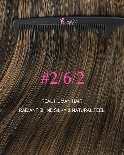 Image of YoungSee Human Hair Tape in Extensions Dark Brown Tape in Hair Extensions Balayage Dark Brown to Ash Brown Real Human Hair Tape-in Extension 16In Ombre Hair Extensios Real Human Hair Tape-in 20pcs 50g