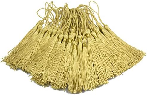 100pcs 13cm/5 Inch Silky Floss Bookmark Tassels with 2-Inch Cord Loop and Small Chinese Knot for Jewelry Making, Souvenir, Bookmarks, DIY Craft Accessory (Light Gold)