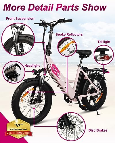 Victrip 20.8Ah Dual Battery Folding Electric Bike For Adults 500W Motor 24.8Mph Shimano 7 Speed 20" Fat Tire Lcd Display Class 1 And 2 (Pink) #TOP4