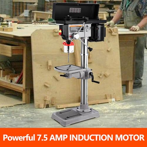 TROPOW 13-Inch Benchtop Drill Press with 7.5 Amp Induction Motor, 288-3084 RPM Variable Speed, 0-45° Tilting 10x10\" Worktable, Durable Cast Iron Construction for Wood and Metal - Thumbnail 7