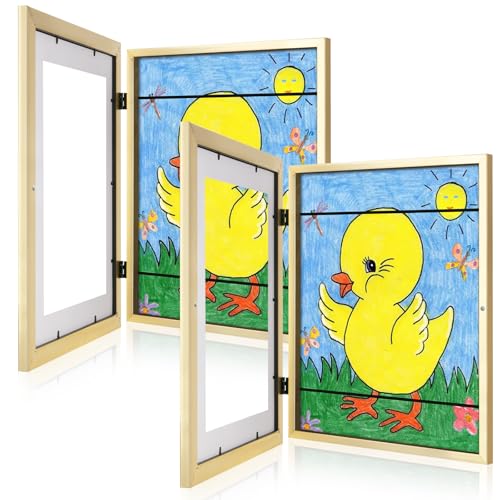 Image of [2Pack] Kids Art Frames, 11x14 Front Opening Kids Artwork Frames Changeable, Gold Artwork Display Storage Frame for Wall, Holds 50 Pcs, for 3D Picture, Crafts, Children Drawing, Hanging Art, Portfolio