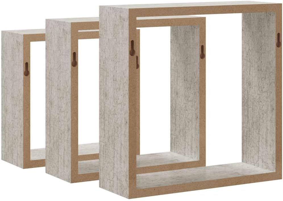 Wall Cube Floating Shelves Set of 3 Concrete Gray 11.8 10.6 9.4 in MDF Matte Storage Display Box for Living Room Bedroom Office