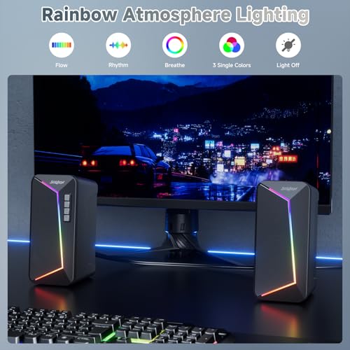 SOULION PC Speakers, USB C/USB Powered Computer Speakers with Volume Control Button, Colourful LED Light, Stereo 2.0, Desktop Speaker with USB/Bluetooth mode for Smartphones, Laptop, Monitor - Image 6