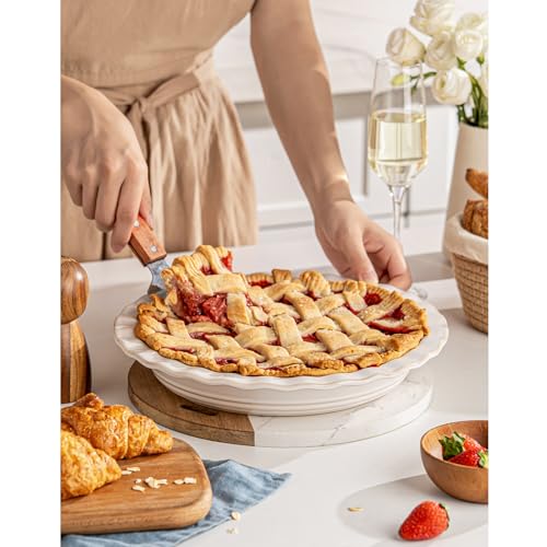 MIKIGEY Ceramic Pie Pans for Baking 9 inch, 45 OZ Deep Dish Pie Pan, Quiche Baking Dish for Oven, Farmhouse Decor Pie Plate, Oven Safe, Set of 1, Off-White