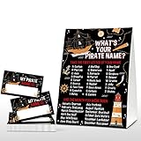 What's Your Pirate Name Game - Vintage Pirate Birthday Party Games for Boys - Family School Classroom Activity - 1 Standing Sign and 30 Stickers - Kids Pirate Party Supplies Decorations(15)