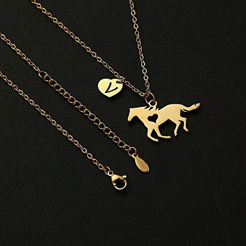 MONOOC Little Girl Horse Pendant, Gold Horse Jewelry for Girls, Kids Heart Initial H Necklace - Thumbnail 7